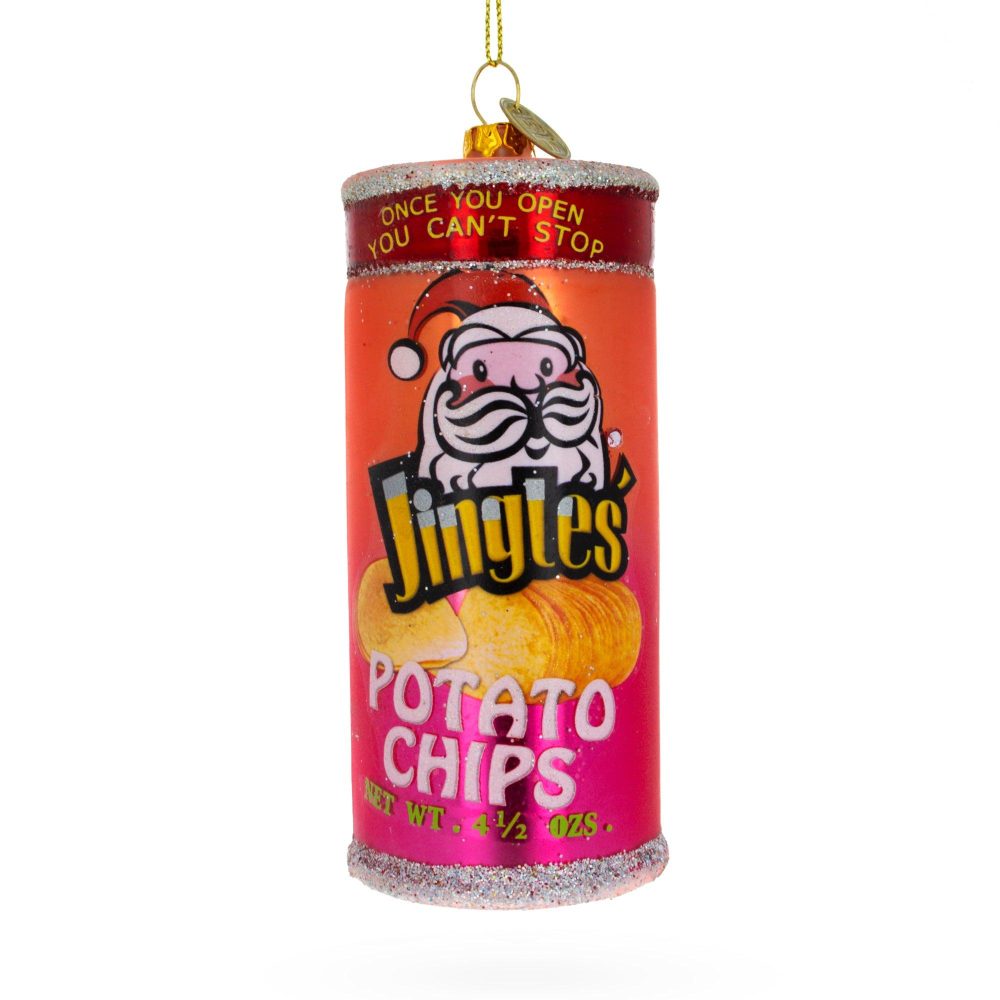 Santa’S Snack Delight: Potato Chips Glass Christmas Ornament  |   Food Food Food