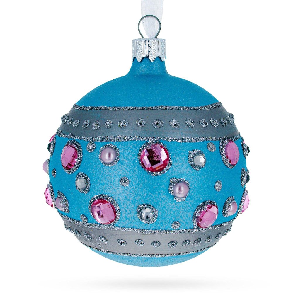 Sapphires And Diamonds Art Nouveau Design Blown Glass Ball Christmas Ornament 3.25 Inches  |   Couturier Couturier Couturier