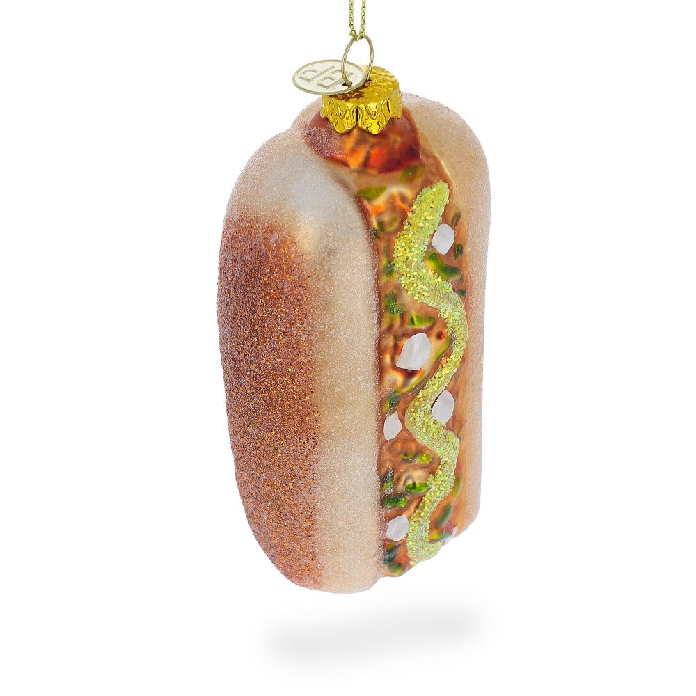 Savory Hot Dog Delight Blown Glass Christmas Ornament  |   Food Food Food