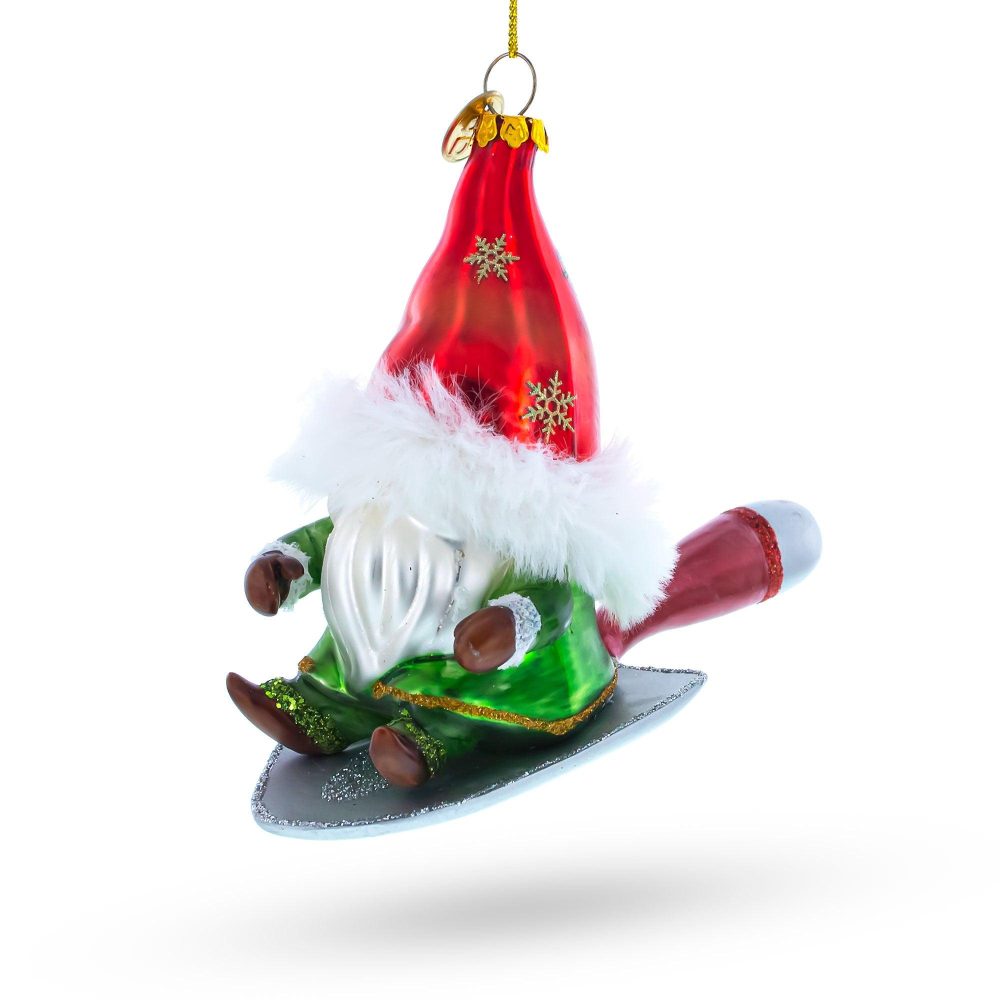 Scandinavian Gnome Riding A Shield Blown Glass Christmas Ornament  |   Fairy Tales Fairy Tales Fairy Tales