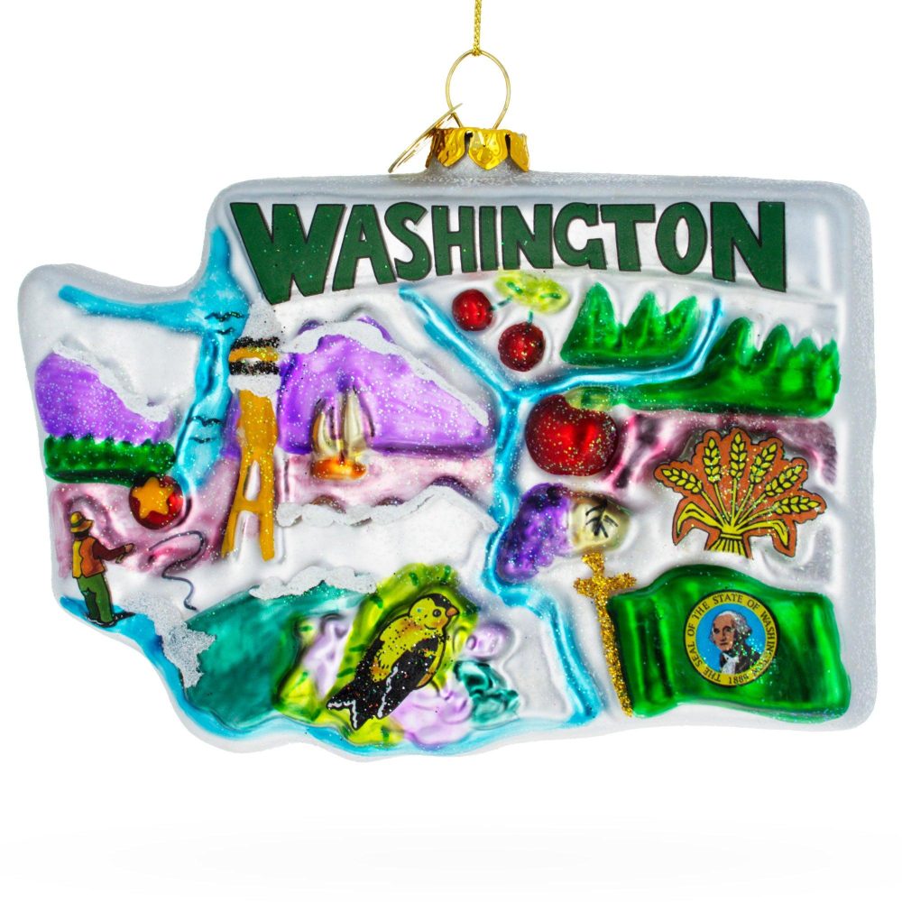 Scenic Washington State Blown Glass Christmas Ornament  |   Travel Ornaments Travel