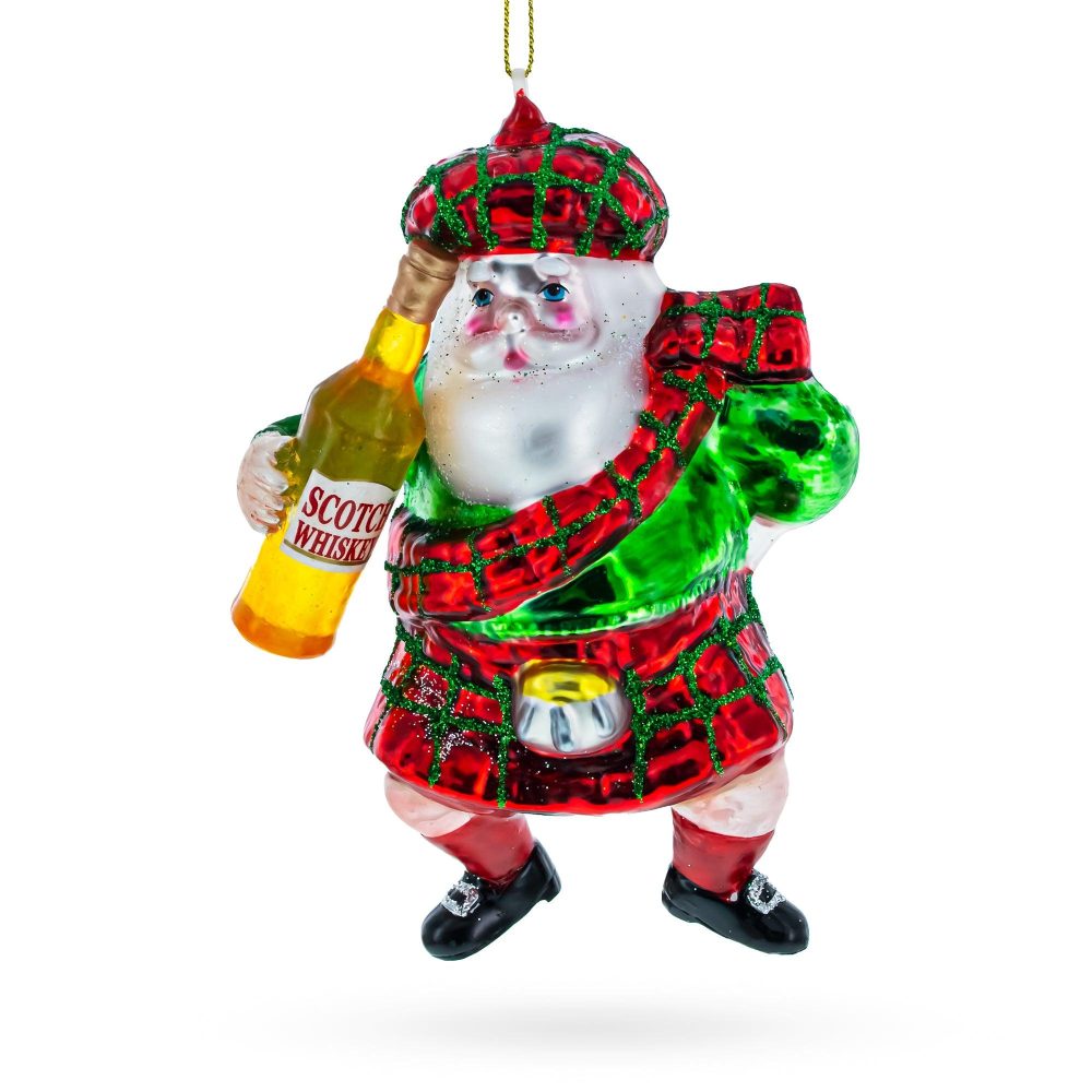 Scottish Santa In Kilt Blown Glass Christmas Ornament  |   Personalized Ornaments Personalized