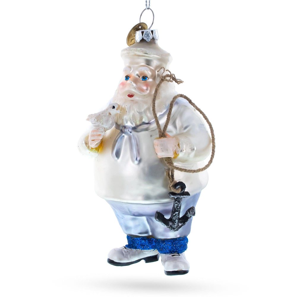 Seafaring Santa With Anchor Blown Glass Christmas Ornament  |   Occupations Occupations Occupations