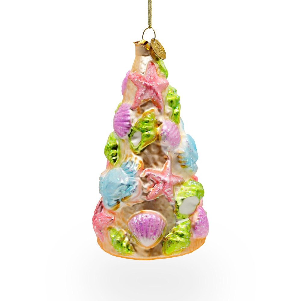 Seashell Christmas Tree Blown Glass Ornament  |   Tree Shaped Ornaments Tree Shaped