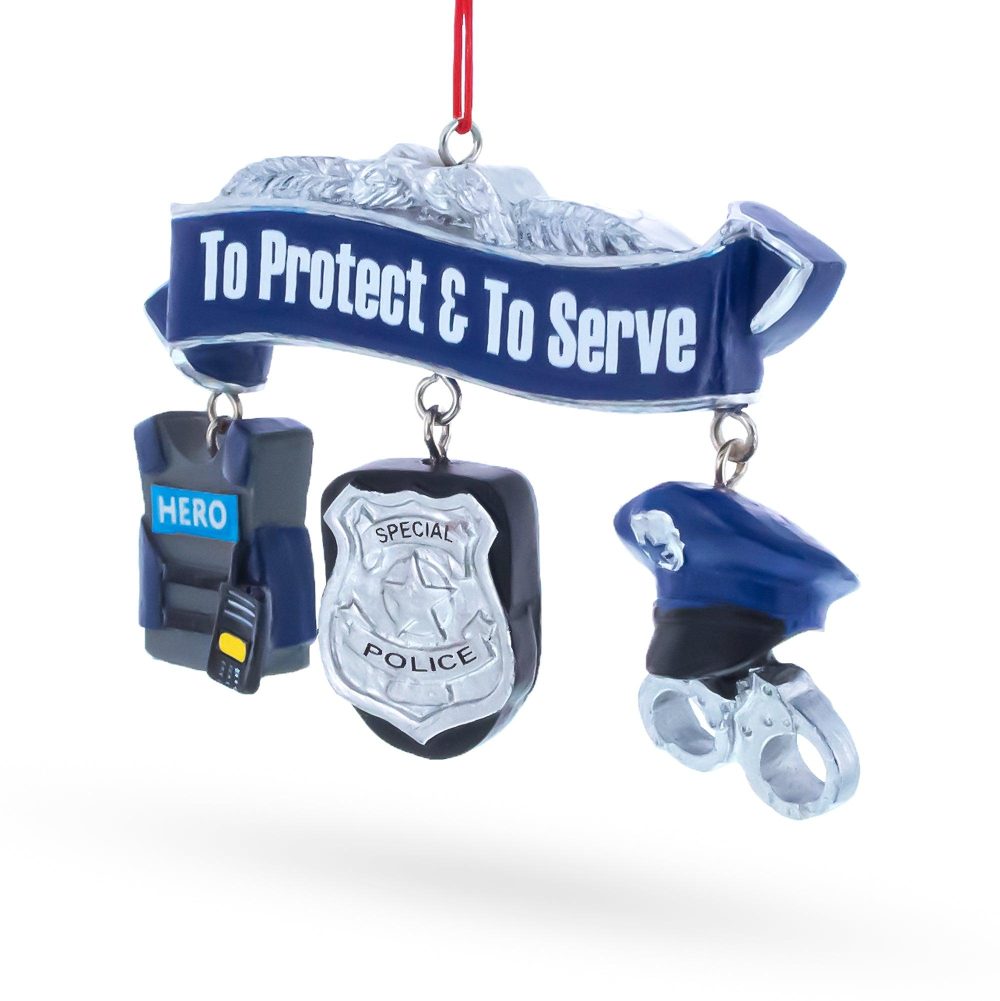 Serve Honor & Protect Police Badge And Gear Resin Christmas Ornament  |   Occupations Occupations Occupations