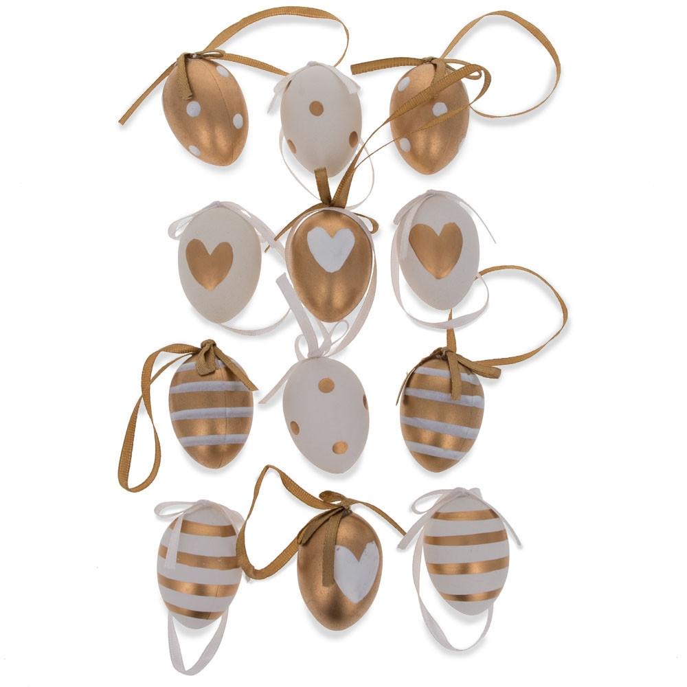 Set Of 12 Miniature Gold And White Plastic Easter Egg Ornaments 1.6 Inches  |   Egg Ornaments Egg Ornaments Egg Ornaments