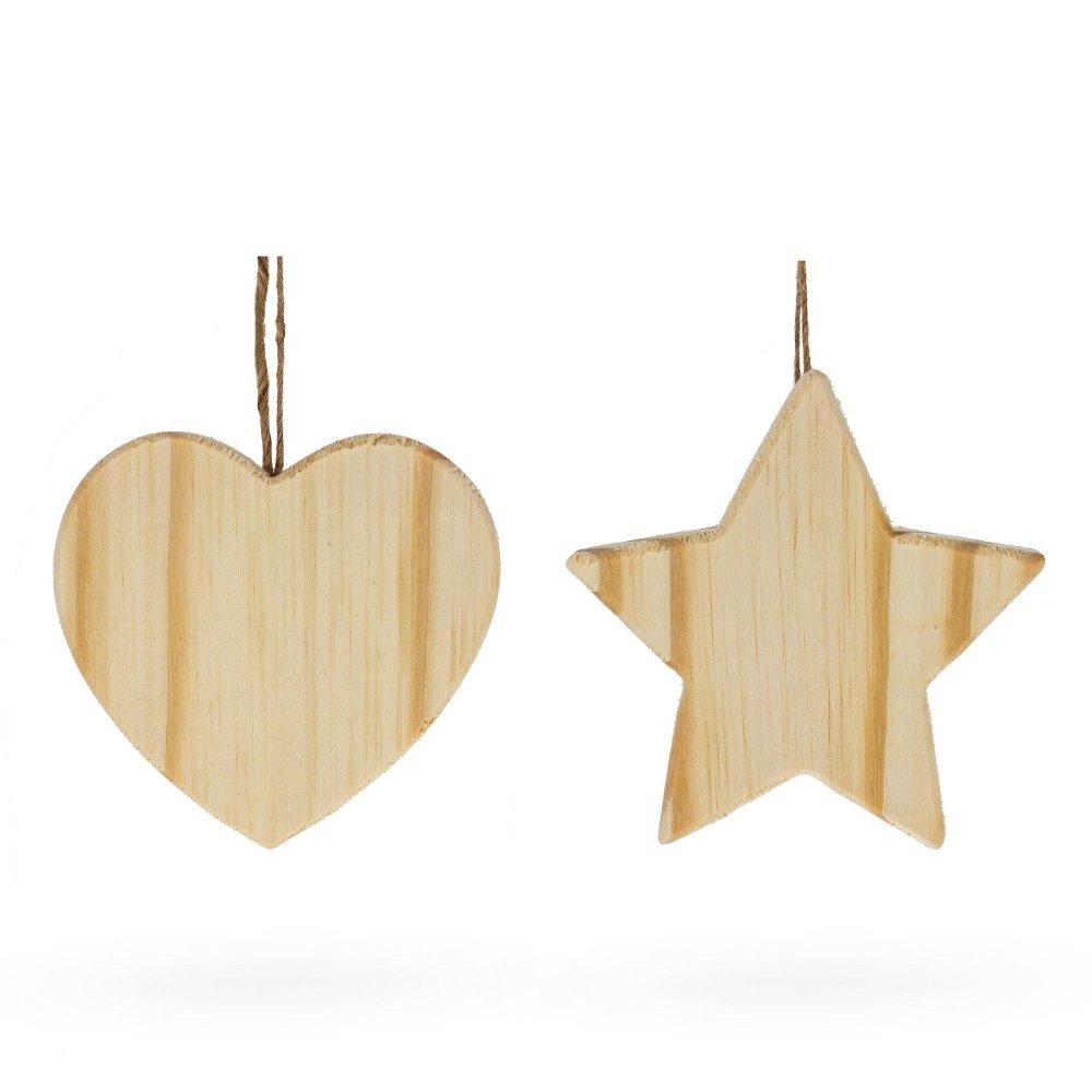 Set Of 2 Unfinished Unpainted Wooden Heart And Star Christmas Ornaments Cutouts Diy Craft 4.25 Inches  |   Unfinished Ornaments Ornaments Unfinished Ornaments