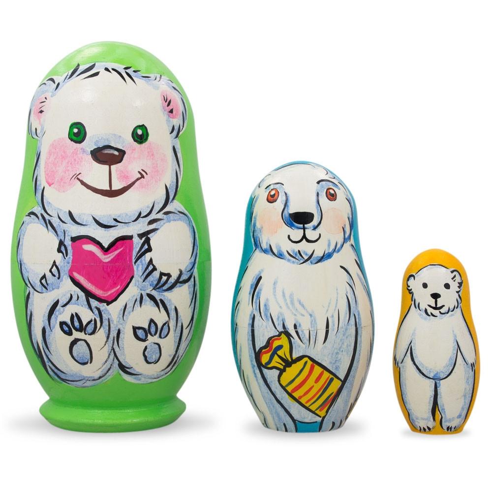 Set Of 3 Bears With Heart Wooden Nesting Dolls 4.25 Inches  |   Personalized Ornaments Personalized