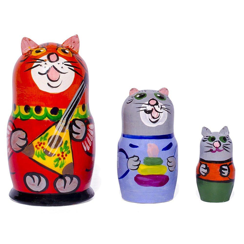 Set Of 3 Cat With Balalaika Music Instrument Nesting Dolls 3.5 Inches  |   Personalized Ornaments Personalized