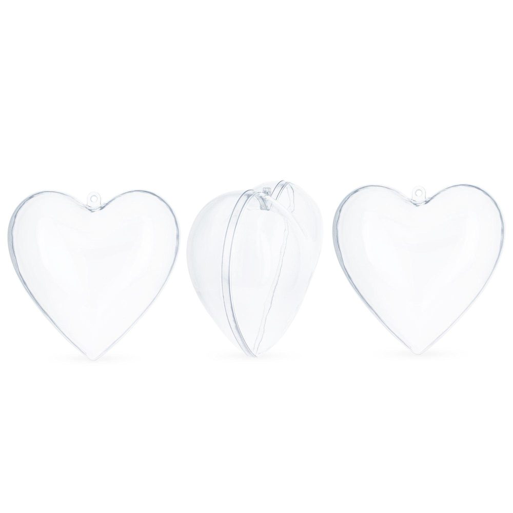 Set Of 3 Clear Plastic Heart Ornament 4.6 Inches (117 Mm)  |   Hearts Hearts Hearts