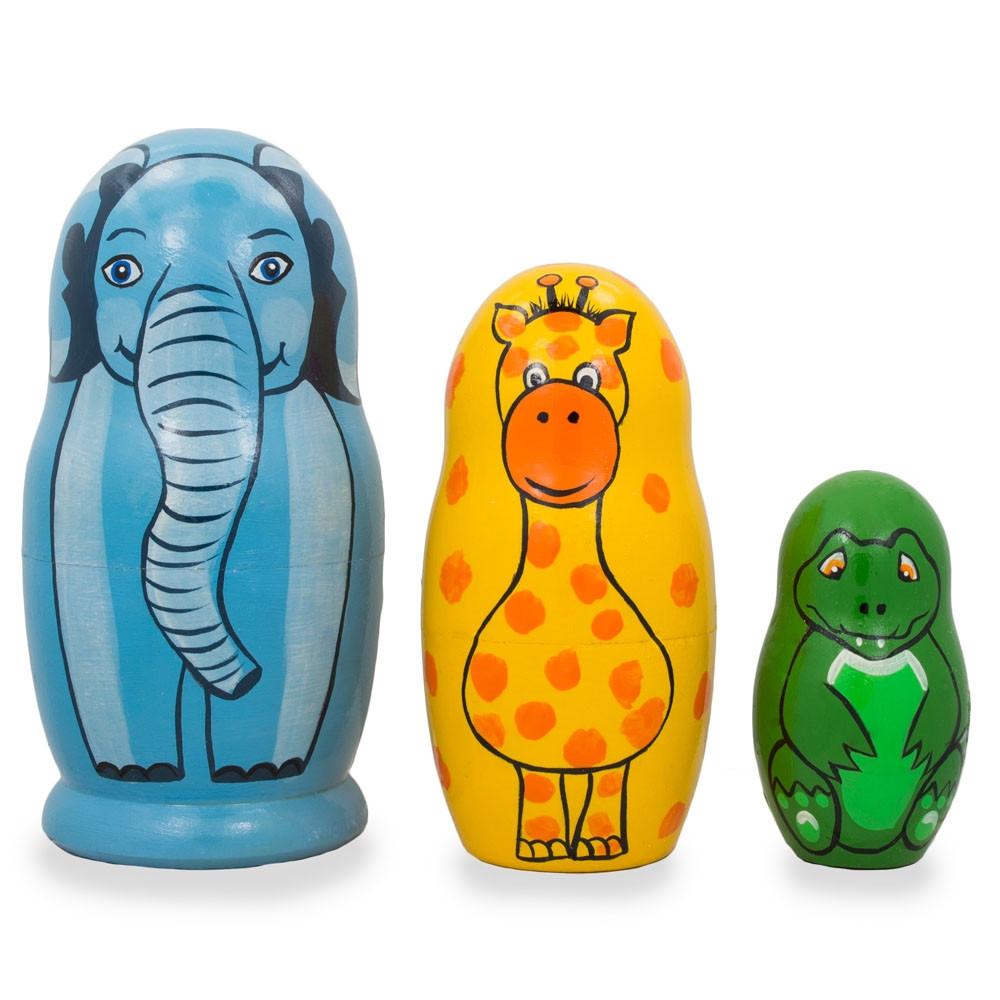 Set Of 3 Elephant, Giraffe, And Alligator Wooden Nesting Dolls 4.25 Inches  |   Personalized Ornaments Personalized