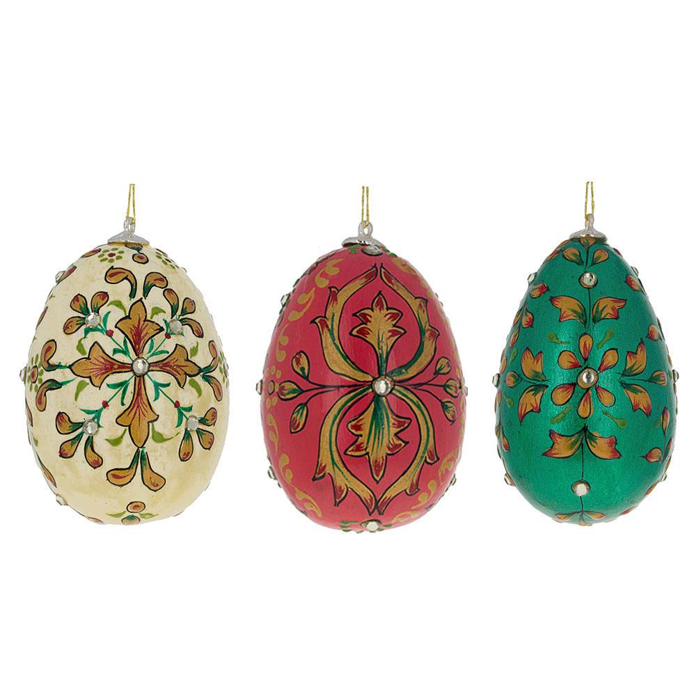 Set Of 3 Embossed Wooden Egg Ornaments  |   Egg Ornaments Egg Ornaments Egg Ornaments