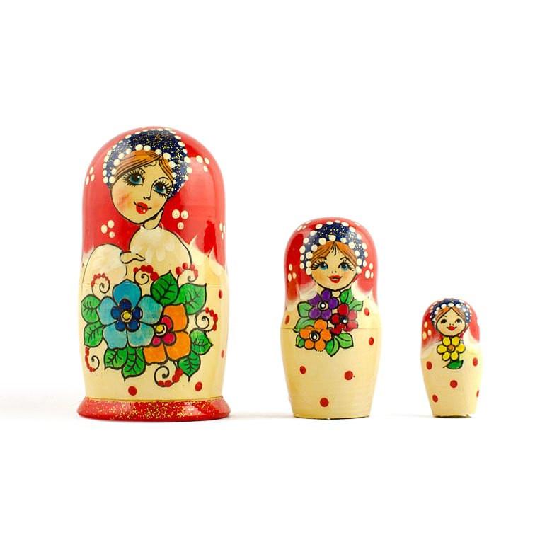 Set Of 3 Flower Dress Girls Wooden Nesting Dolls Matryoshka 3.5 Inches  |   Personalized Ornaments Personalized