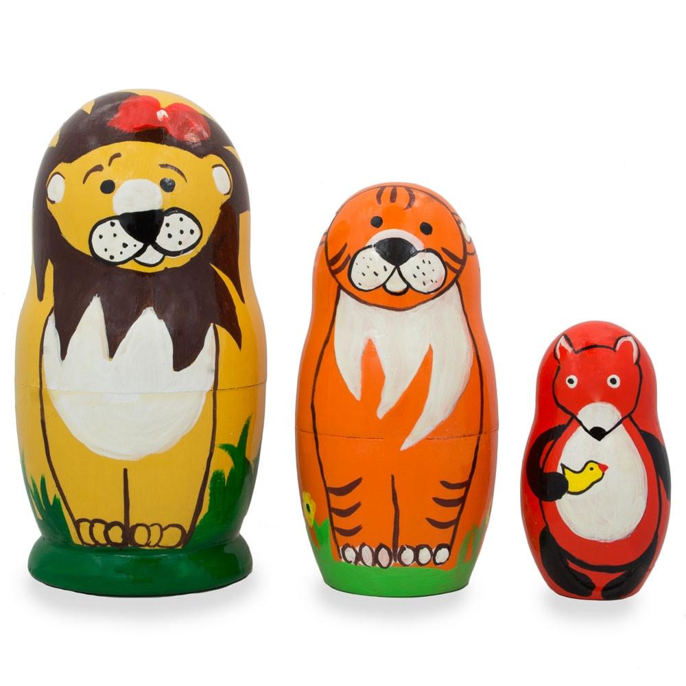 Set Of 3 Lion, Tiger, And Fox Wooden Nesting Dolls 4.25 Inches  |   Personalized Ornaments Personalized