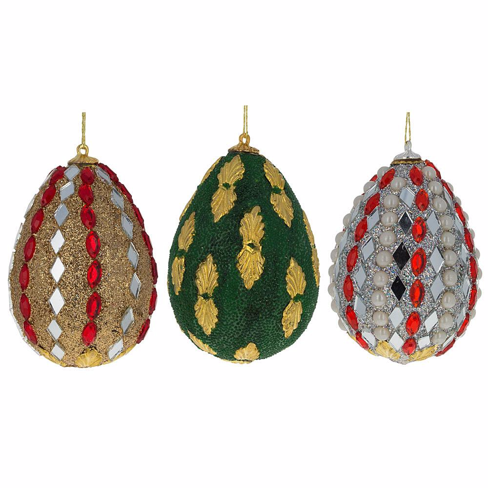 Set Of 3 Mirrored And Golden Metal Leaf Wooden Egg Ornaments 3 Inches  |   Egg Ornaments Egg Ornaments Egg Ornaments