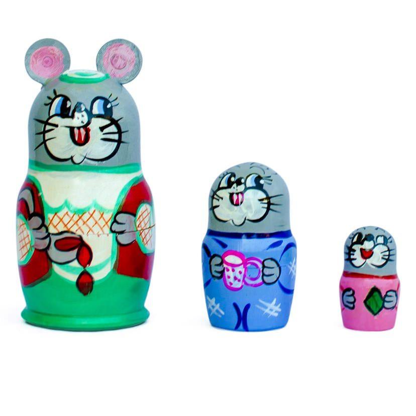 Set Of 3 Mouse Wooden Nesting Dolls 3.5 Inches  |   Personalized Ornaments Personalized