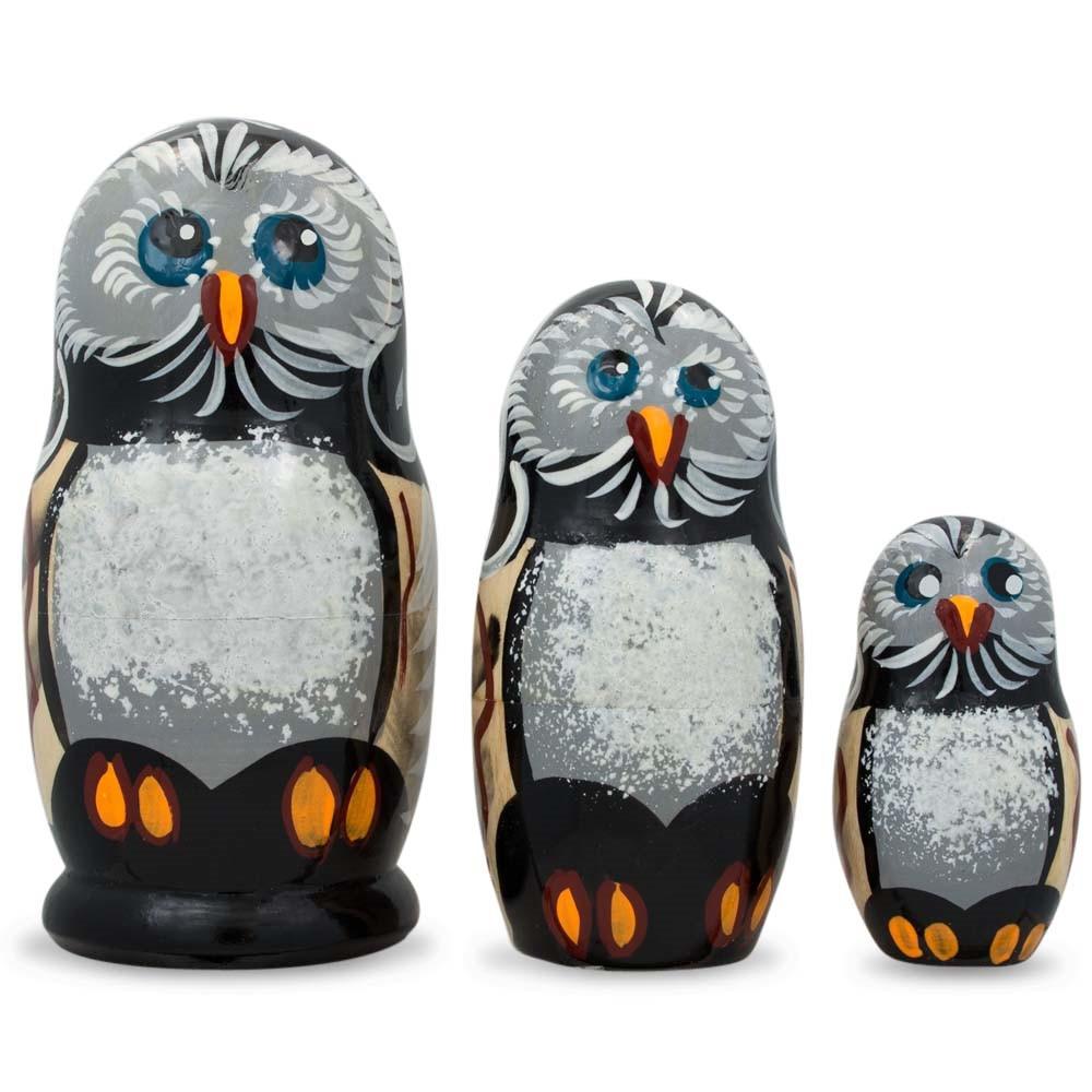 Set Of 3 Owl Family Wooden Nesting Dolls 4.25 Inches  |   Personalized Ornaments Personalized