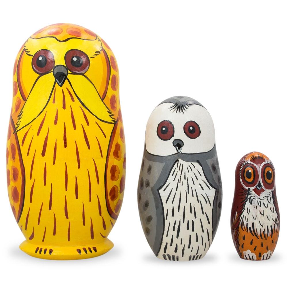 Set Of 3 Owls Wooden Nesting Dolls 4.25 Inches  |   Personalized Ornaments Personalized