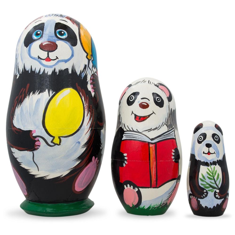 Set Of 3 Panda Bears Family Wooden Nesting Dolls 4.25 Inches  |   Personalized Ornaments Personalized