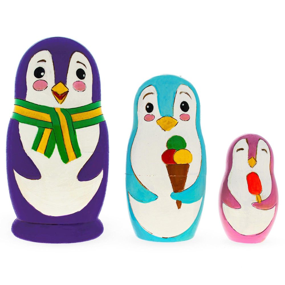 Set Of 3 Penguin Family Wooden Nesting Dolls  |   Personalized Ornaments Personalized