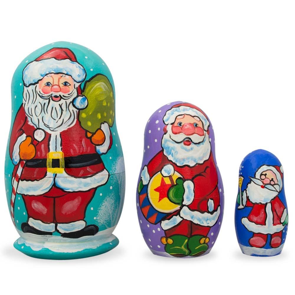 Set Of 3 Santa Claus With Gifts Wooden Nesting Dolls Figurines 4.25 Inches  |   Personalized Ornaments Personalized