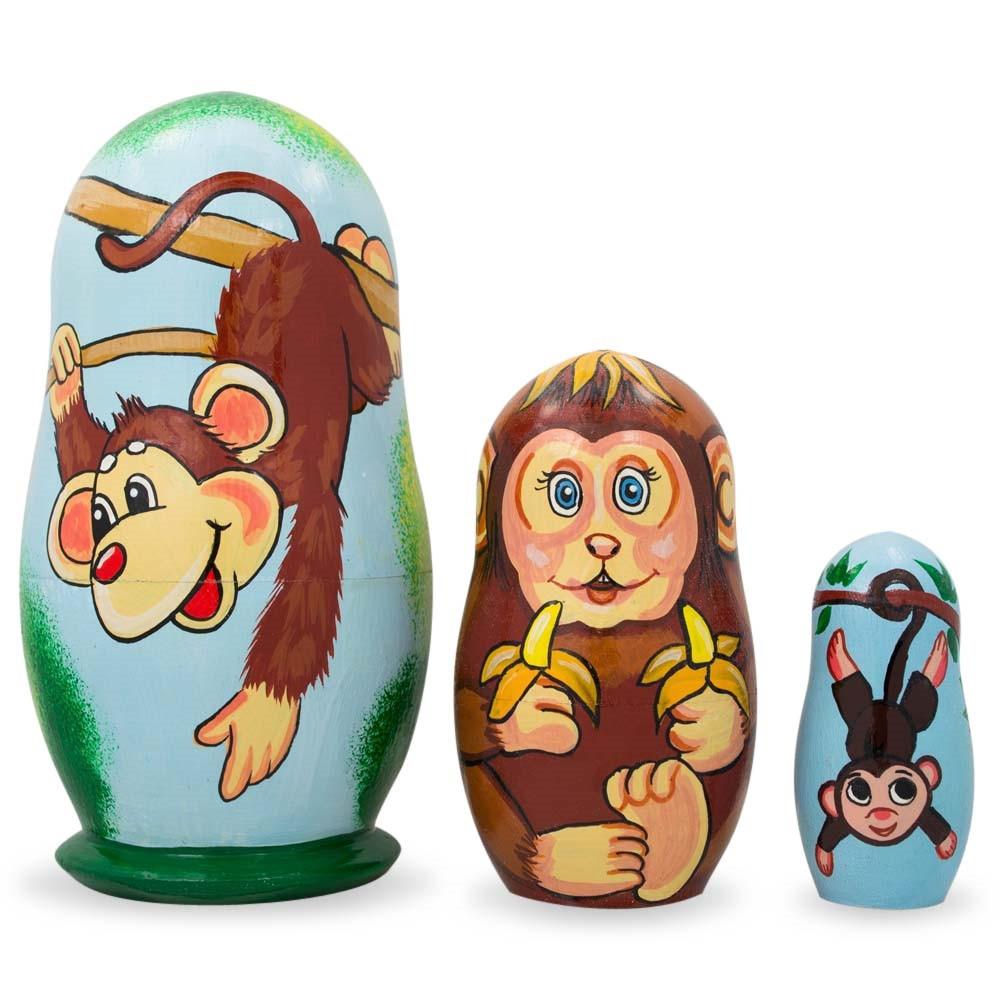 Set Of 3 Smiling Monkeys Wooden Nesting Dolls 4.25 Inches  |   Personalized Ornaments Personalized