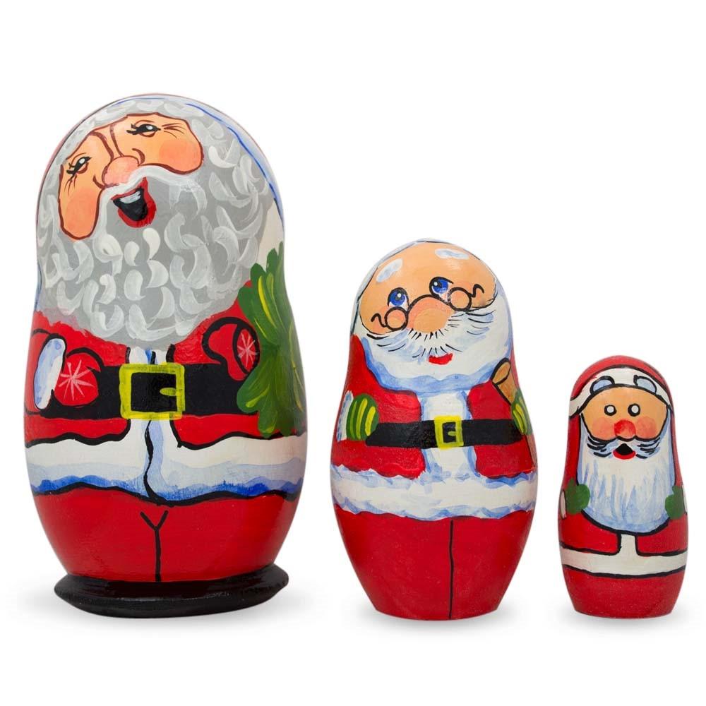 Set Of 3 Smiling Santa Claus Figurines Wooden Nesting Dolls 4.25 Inches  |   Personalized Ornaments Personalized