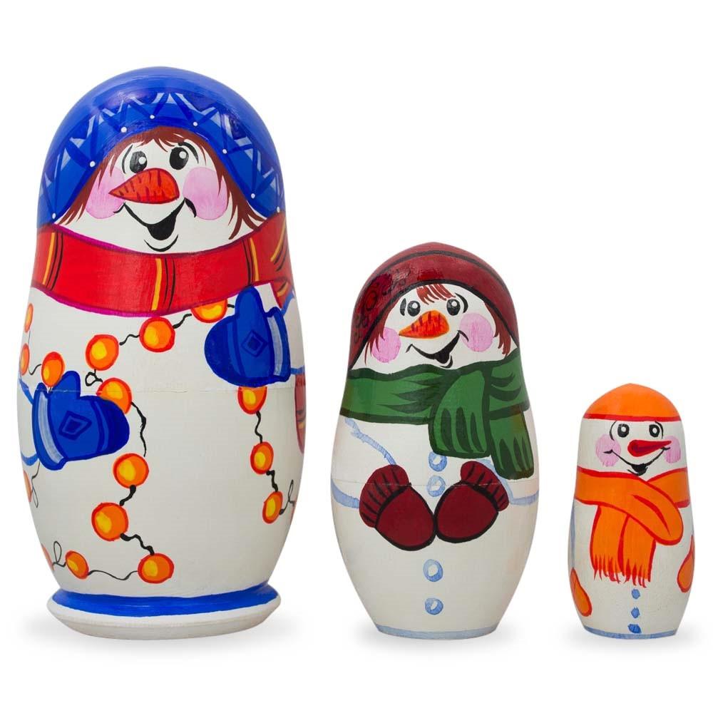 Set Of 3 Snowman Wooden Christmas Nesting Dolls 4.25 Inches  |   Personalized Ornaments Personalized