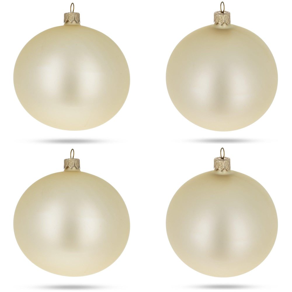 Set Of 4 Beige Glass Ball Christmas Ornaments 4 Inches  |   Custom Custom Custom