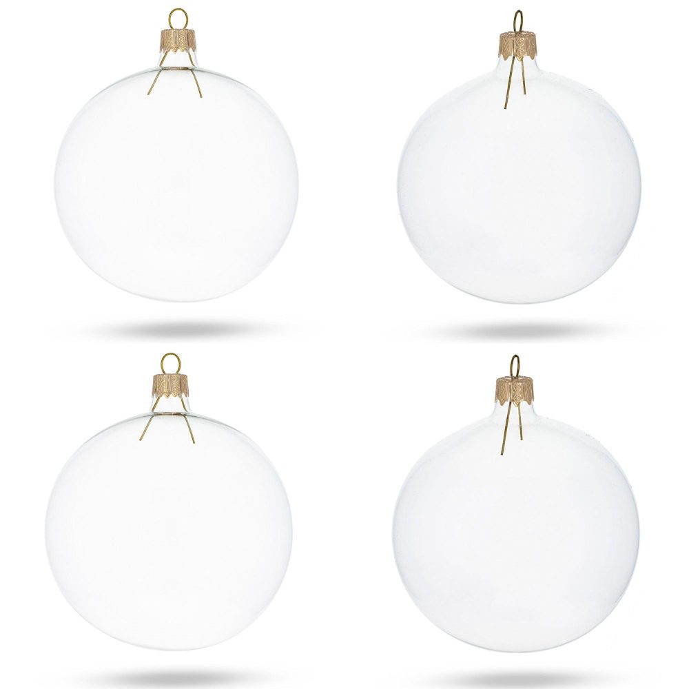 Set Of 4 Clear Glass Ball Christmas Ornaments Diy Craft 4 Inches  |   Sets Ornaments Sets