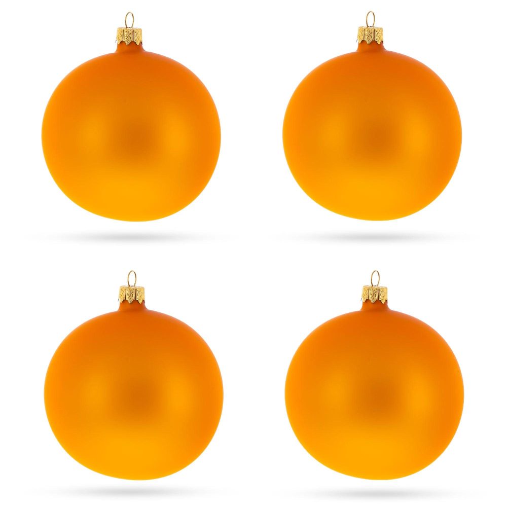 Set Of 4 Matte Orange Glass Ball Christmas Ornaments 4 Inches  |   Custom Custom Custom