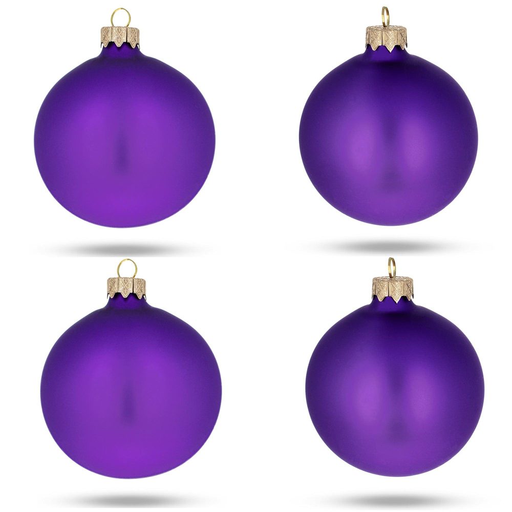 Set Of 4 Matte Purple Glass Ball Christmas Ornaments 4 Inches  |   Custom Custom Custom