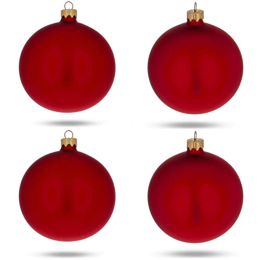 Set Of 4 Red Matte Glass Ball Christmas Ornaments 4 Inches  |   Custom Custom Custom