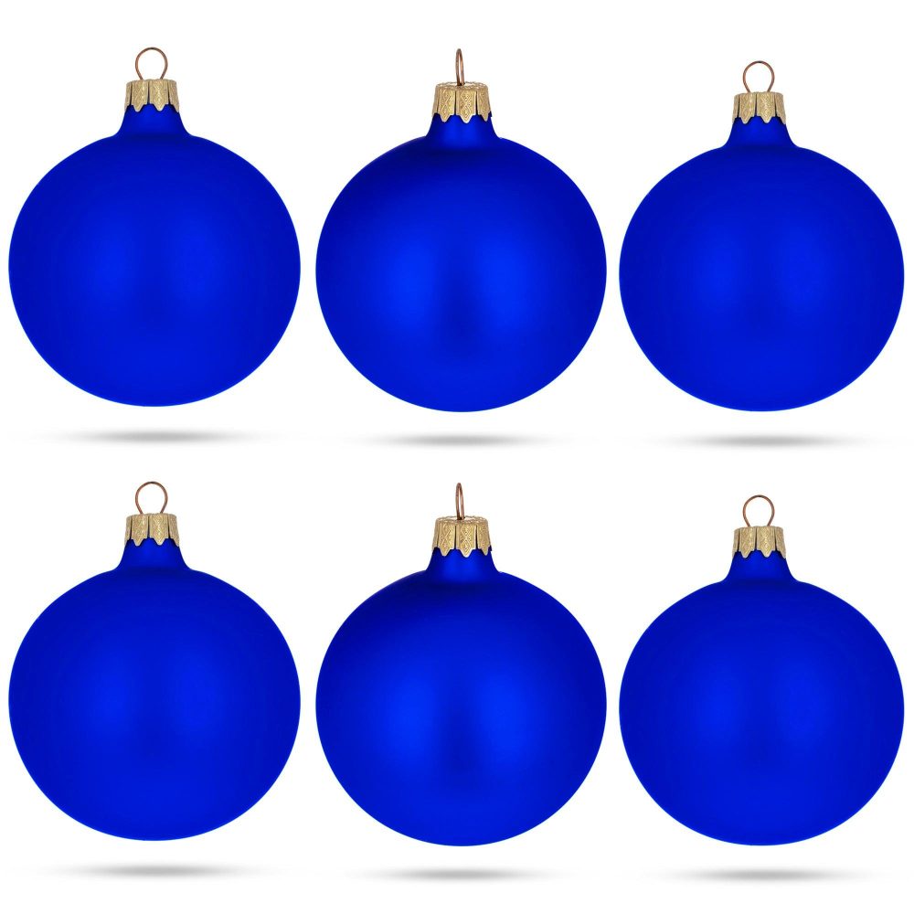 Set Of 6 Blue Matte Glass Ball Christmas Ornaments 3.25 Inches  |   Custom Custom Custom