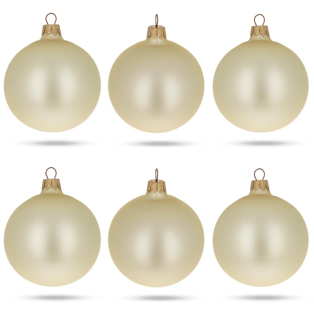 Set Of 6 Champagne Solid Color Glass Christmas Ornaments 3.25 Inches  |   Custom Custom Custom