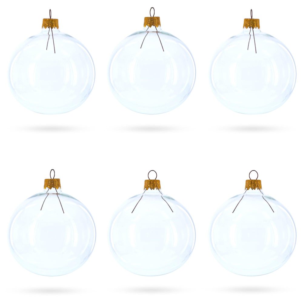 Set Of 6 Clear Glass Ball Christmas Ornaments Diy Craft 3.25 Inches  |   Sets Ornaments Sets