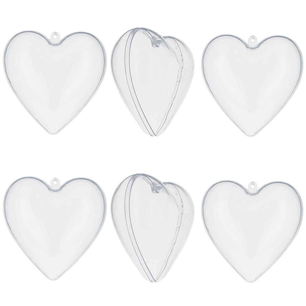 Set Of 6 Clear Plastic Heart Ornaments Diy Craft 3 Inches  |   Hearts Ornaments Hearts