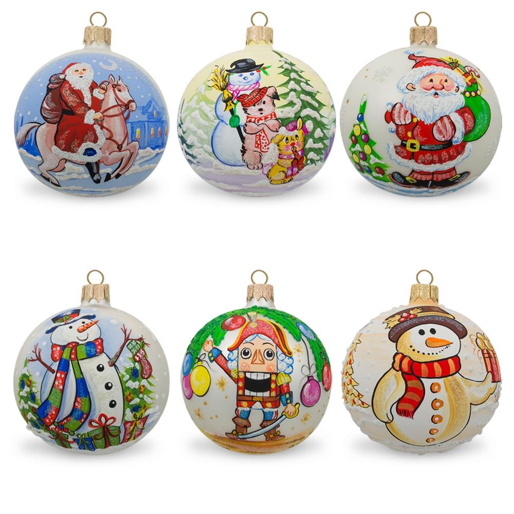 Set Of 6 Glass Ball Christmas Ornaments – Snowmen, Santa’S & Nutcracker  |   Santa Ornaments Santa