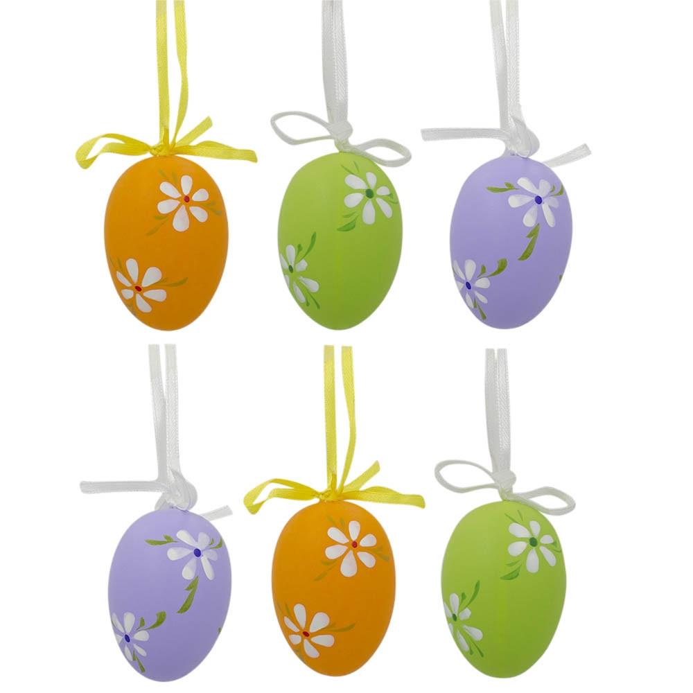 Set Of 6 Green, Purple, Orange Flowers Plastic Easter Egg Ornaments 2.25 Inches  |   Egg Ornaments Egg Ornaments Egg Ornaments