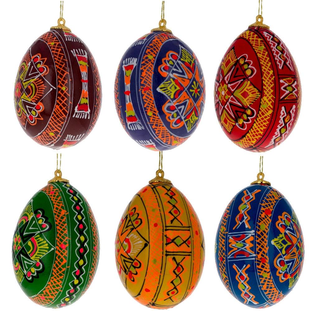 Set Of 6 Hand Painted Ukrainian Wooden Easter Egg Ornaments 2.25 Inches  |   Egg Ornaments Egg Ornaments Egg Ornaments