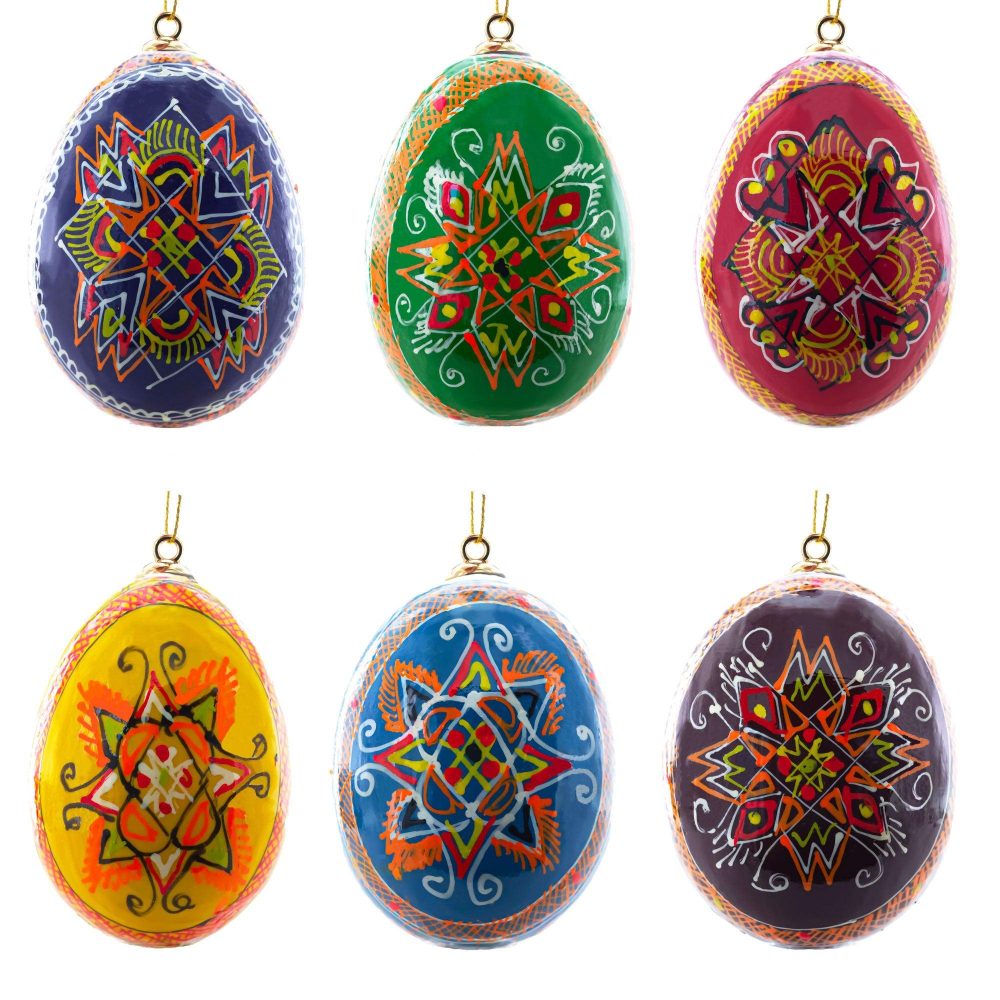 Set Of 6 Hand Painted Wooden Ukrainian Easter Egg Ornaments 2.5 Inches  |   Egg Ornaments Egg Ornaments Egg Ornaments