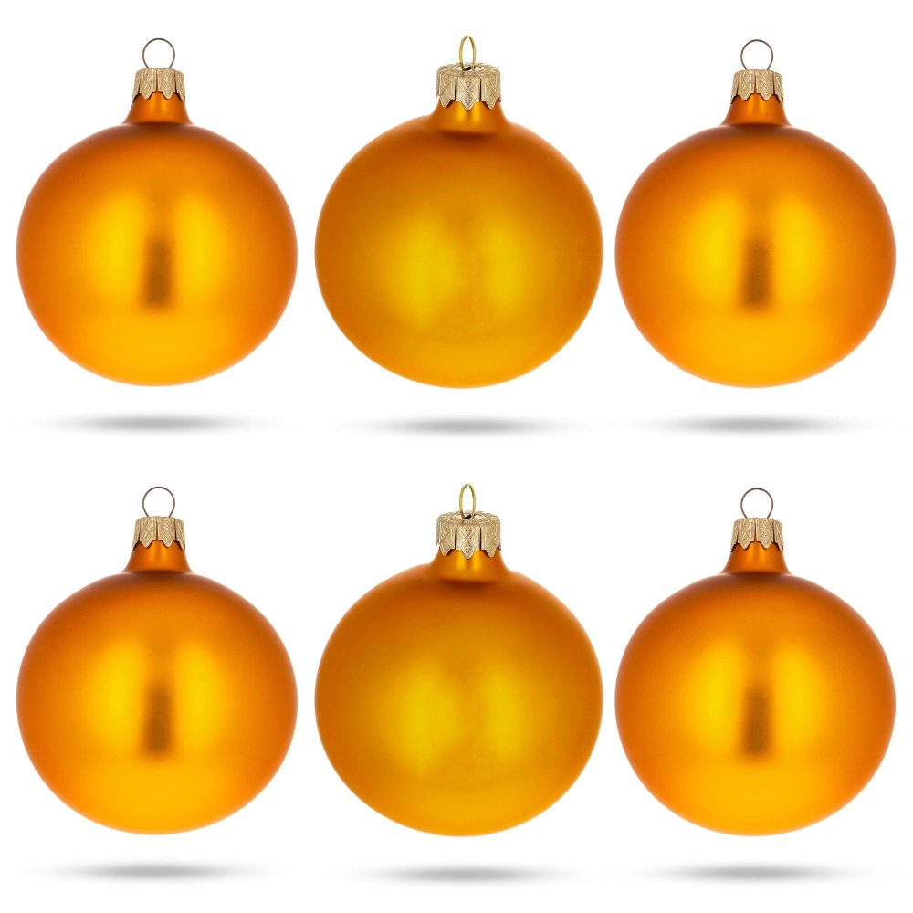 Set Of 6 Matte Gold Glass Ball Christmas Ornaments 3.25 Inches  |   Custom Custom Custom