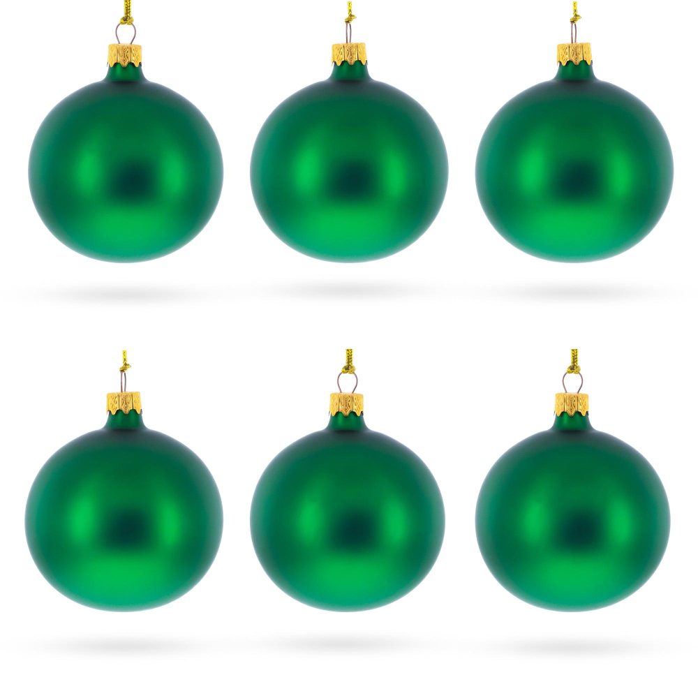 Set Of 6 Matte Green Glass Ball Christmas Ornaments 3.25 Inches  |   Custom Ornaments Custom