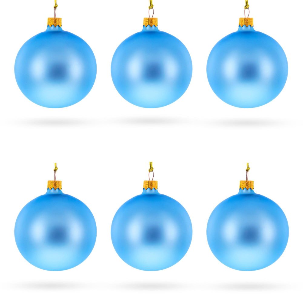 Set Of 6 Matte Light Blue Glass Ball Christmas Ornaments 3.25 Inches  |   Custom Custom Custom