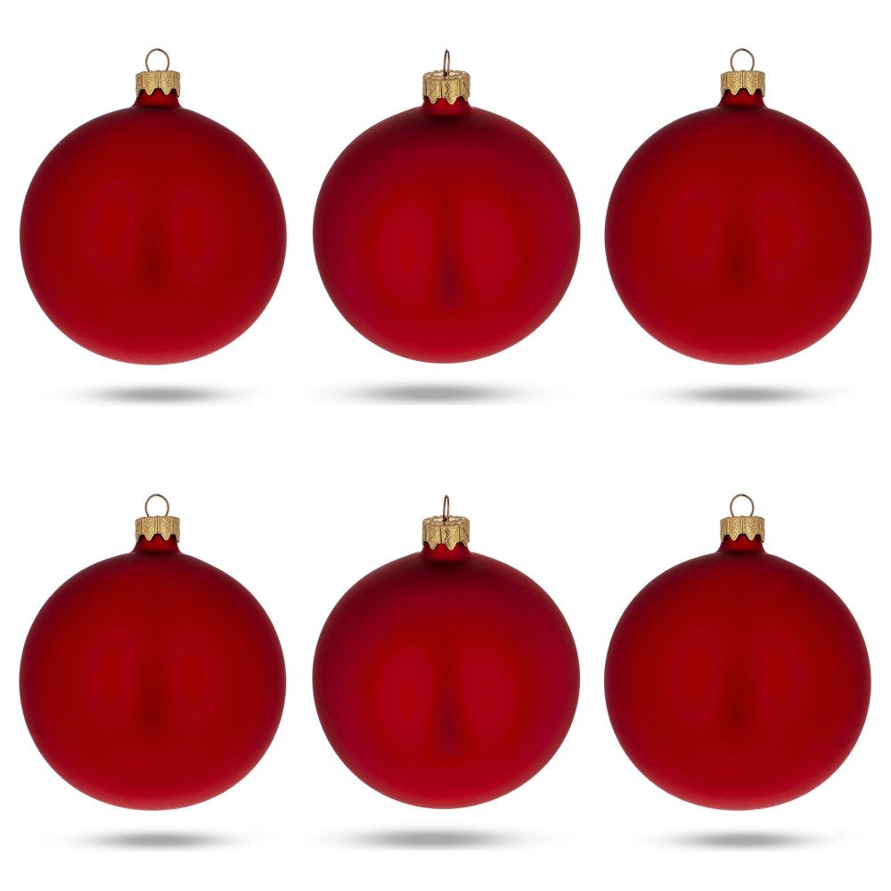 Set Of 6 Matte Red Glass Ball Christmas Ornaments 3.25 Inches  |   Custom Custom Custom