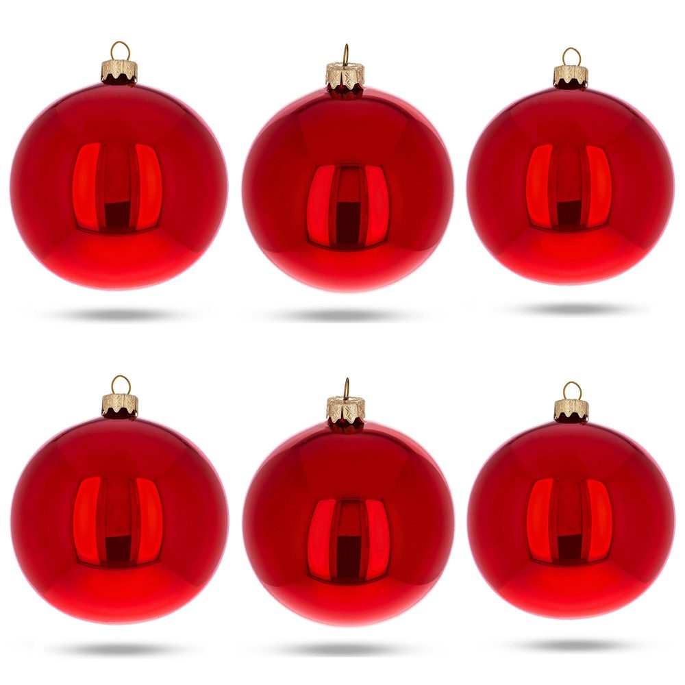 Set Of 6 Red Glossy Glass Ball Christmas Ornaments 3.25 Inches  |   Custom Custom Custom