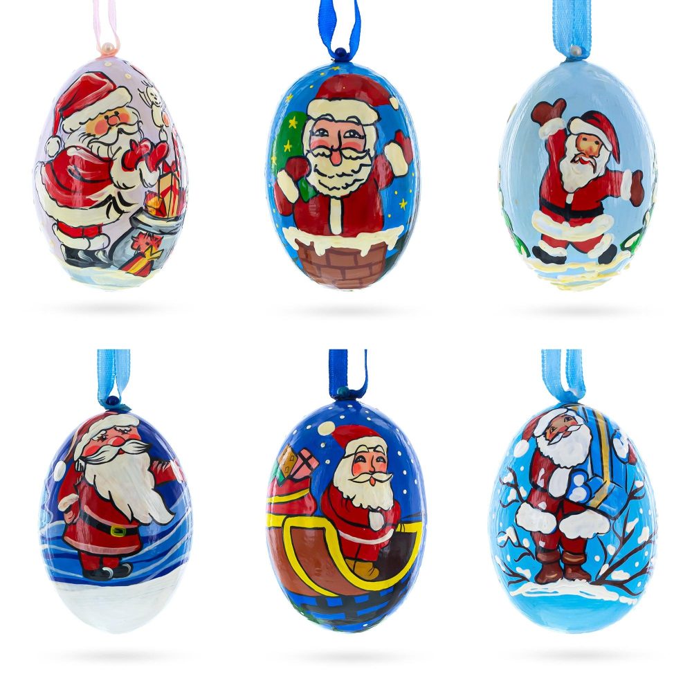 Set Of 6 Santa Claus Wooden Christmas Ornaments 3 Inches  |   Santa Ornaments Santa