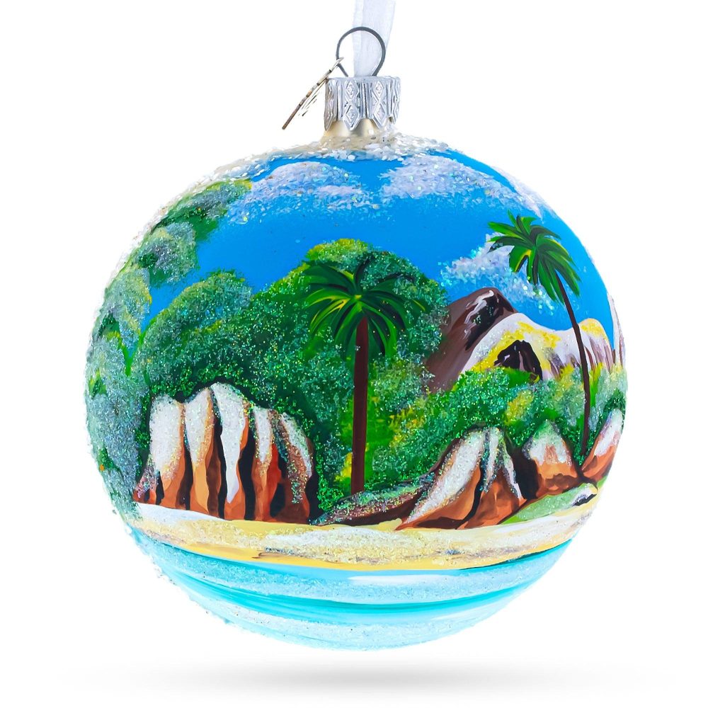 Seychelles On Indian Ocean Glass Ball Christmas Ornament 4 Inches  |   Travel Ornaments Travel