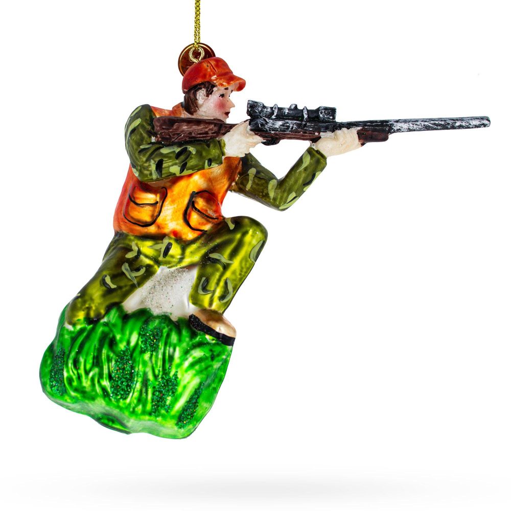 Sharpshooter Hunter With Rifle Glass Christmas Ornament  |   Hobby Hobby Hobby