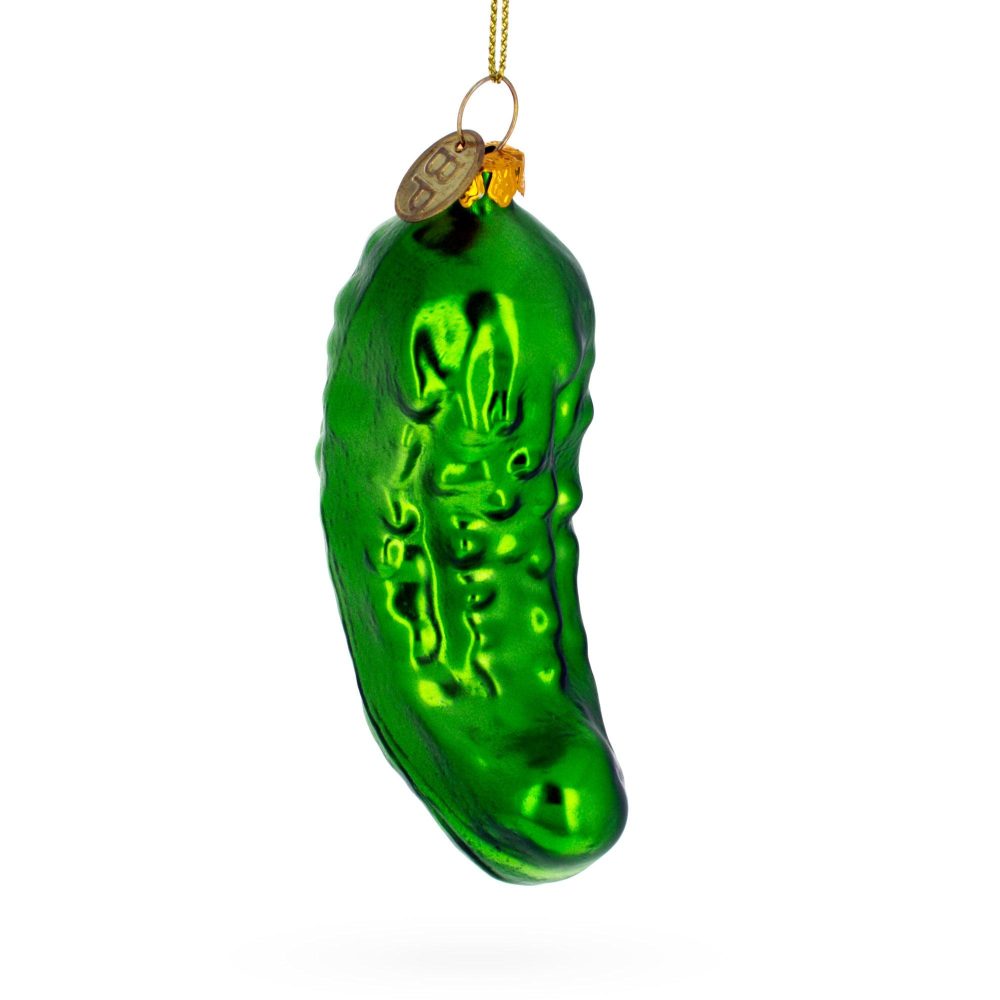 Shimmering Metallic Pickle Blown Glass Christmas Ornament  |   Food Food Food